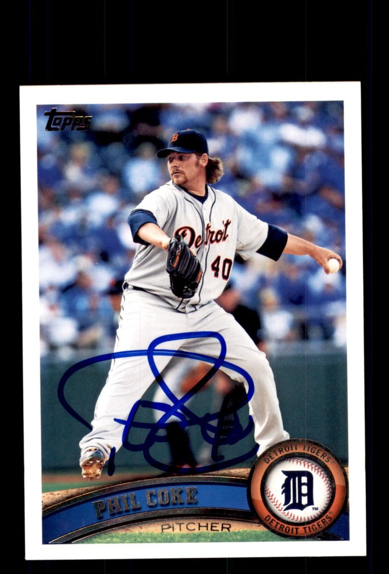 Signed Baseball Card Auto Phil Coke 2011 Topps #391 Detroit Tigers