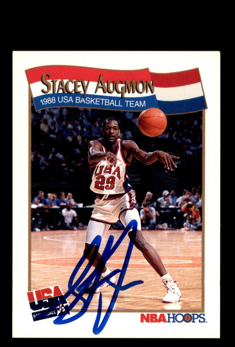 Signed Basketball Card Auto Stacey Augmon 1991-92 Hoops #566 USA