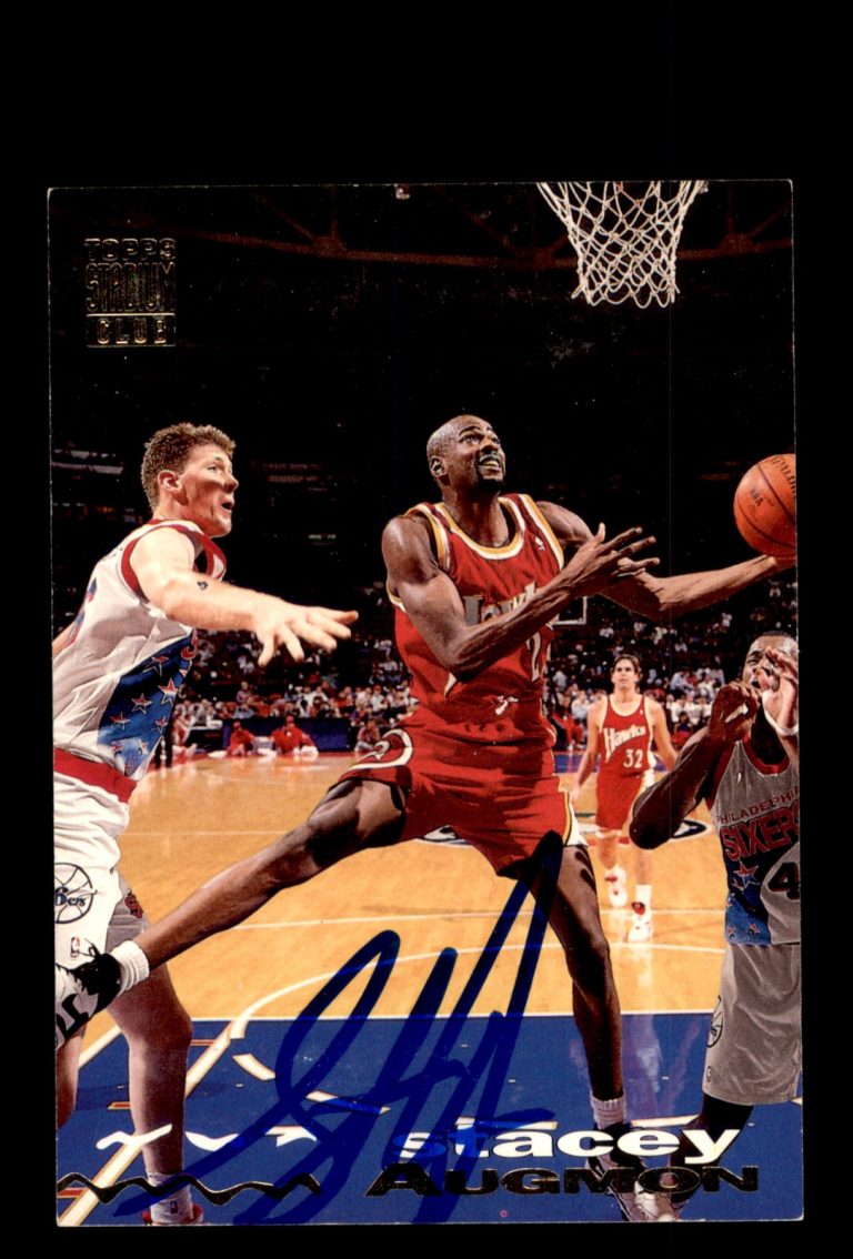 Signed Basketball Card Auto Stacey Augmon 1993-94 Stadium Club #310 Hawks