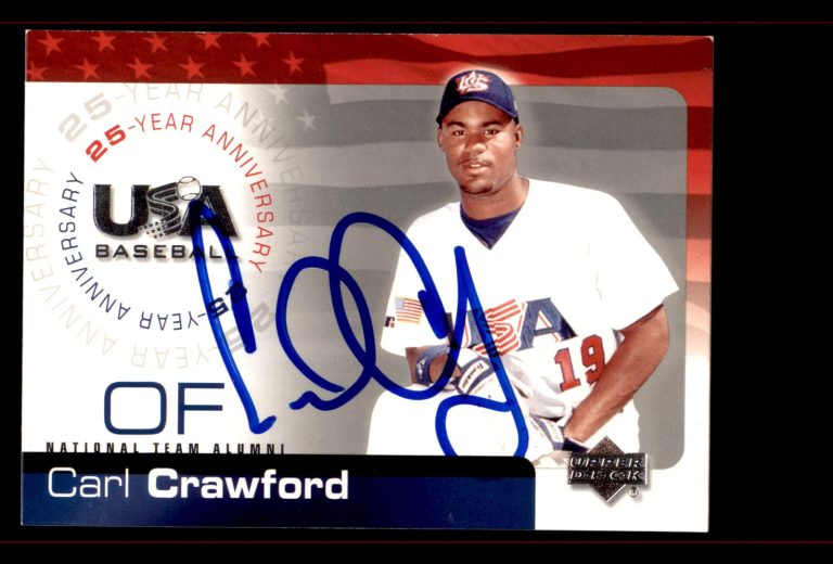 Signed Baseball Card Auto Carl Crawford 2004 Upper Deck USA #USA-40