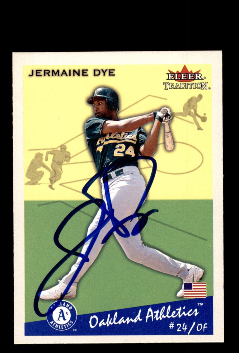 Signed Baseball Card Auto Jermaine Dye 2002 Fleer Tradition #212 Oakland A's