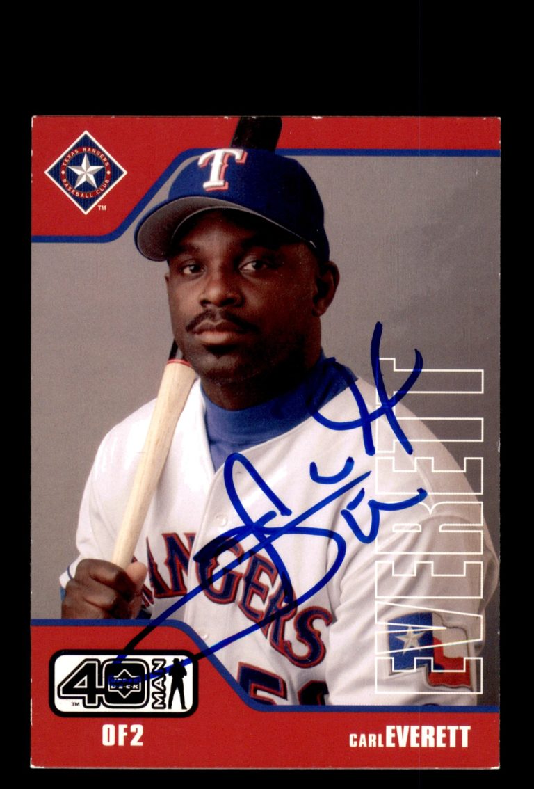 Signed Baseball Card Auto Carl Everett 2002 Upper Deck 40-Man #241 Texas Rangers