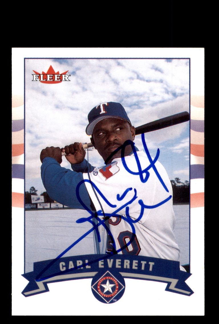 Signed Baseball Card Auto Carl Everett 2002 Fleer #206 Texas Rangers