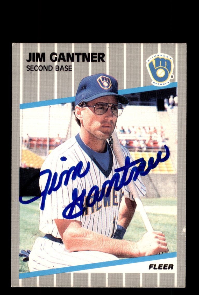 Signed Baseball Card Auto Jim Gantner 1989 Fleer #186 Milwaukee Brewers