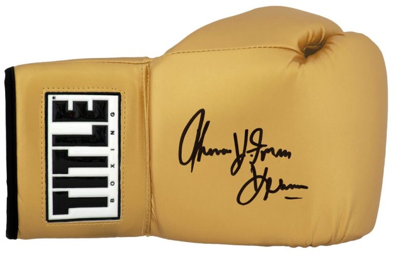 Thomas Hearns Signed Title Gold Boxing Glove w/Hitman - (SCHWARTZ SPORTS COA)
