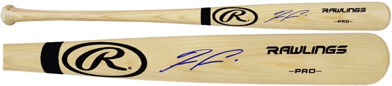 Ronald Acuna Jr Signed Rawlings Pro Blonde Black Ring Baseball Bat (Beckett COA)