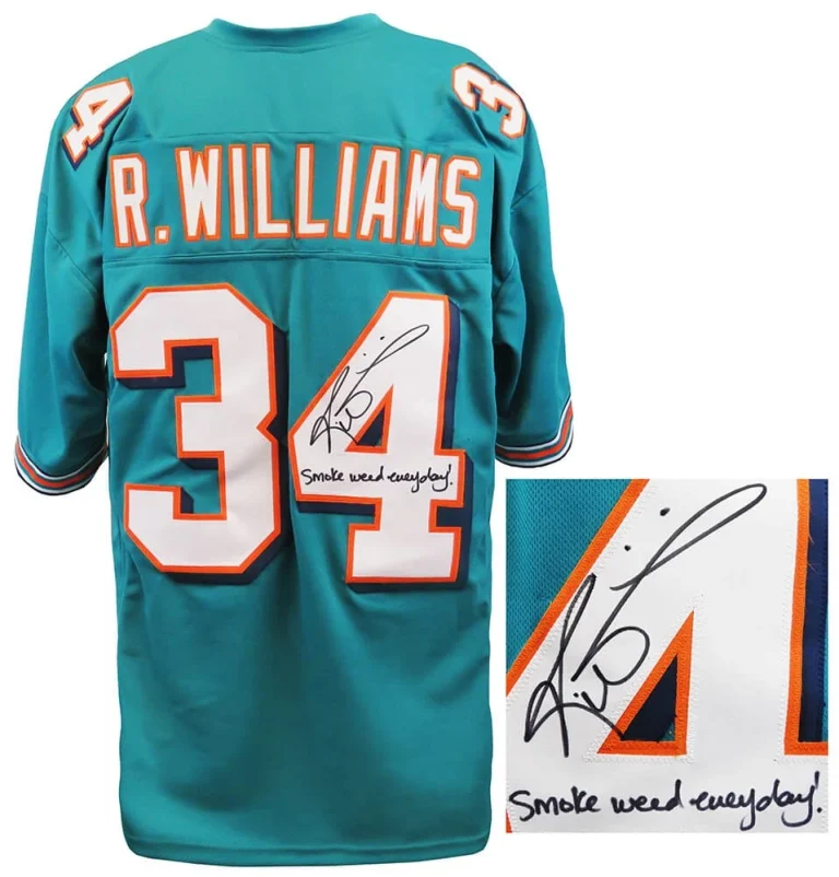 Ricky Williams (DOLPHINS) Signed Teal Custom Jersey w/Smoke Weed Everyday-SS COA