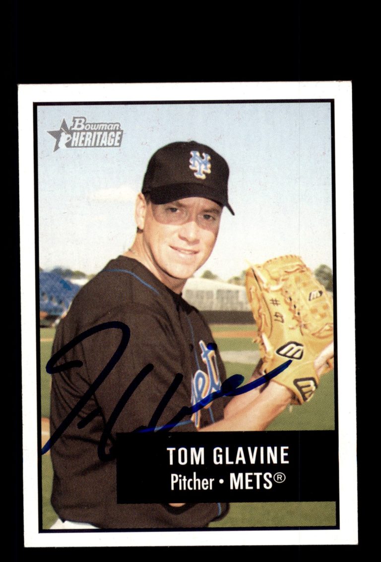 Signed Baseball Card Auto Tom Glavine 2003 Bowman Heritage #136 New York Mets