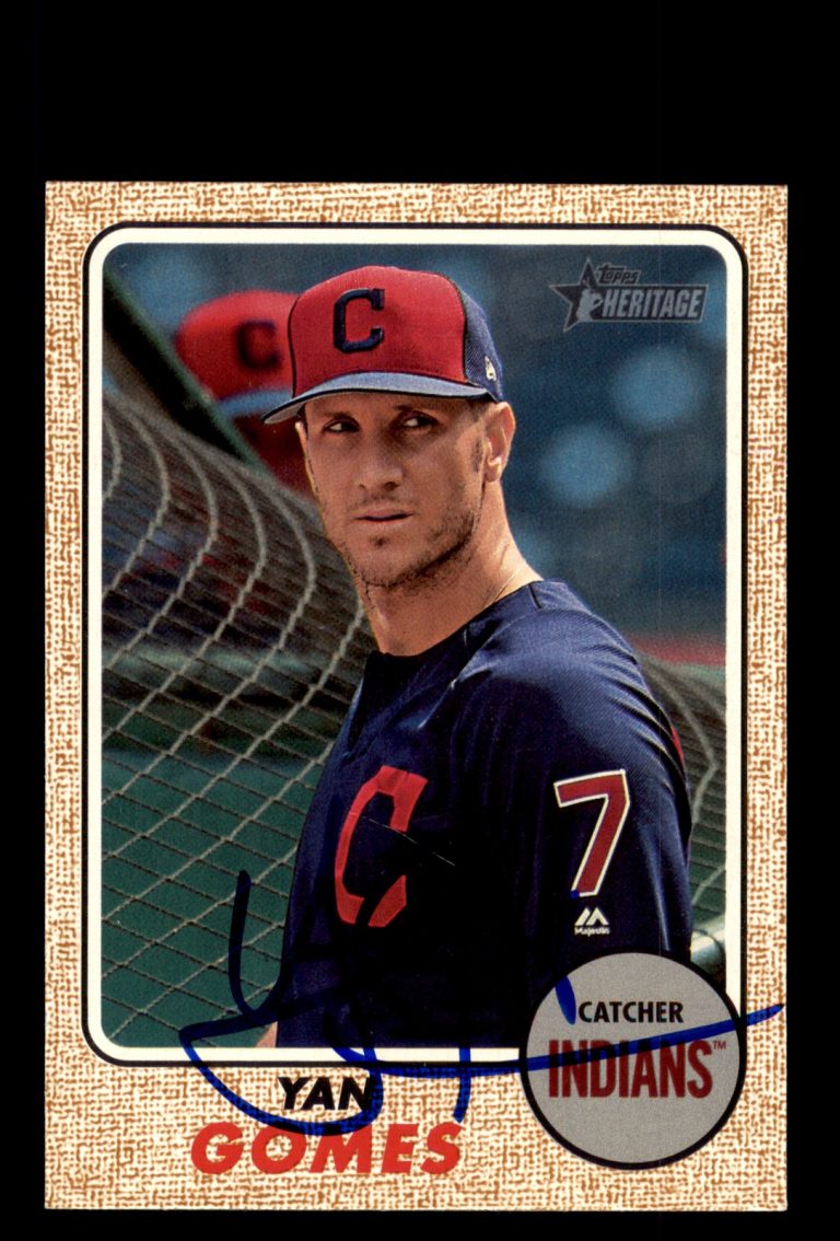 Signed Baseball Card Auto Yan Gomes 2017 Topps Heritage #501 Cleveland Indians