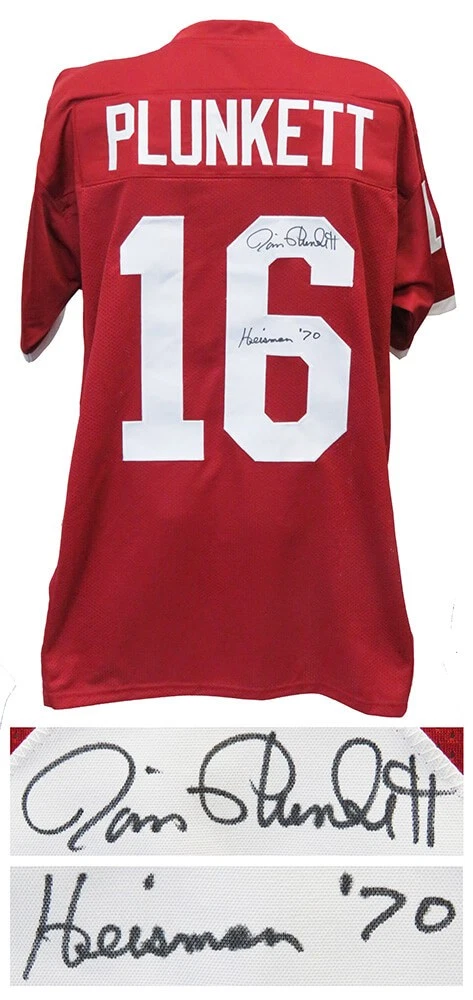 Jim Plunkett Signed Red Throwback Custom Football Jersey w/Heisman'70