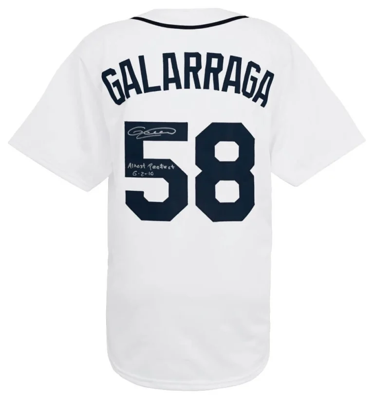 Armando Galarraga Signed White Custom Jersey w/Almost Perfect 6-2-10 - (SS COA)