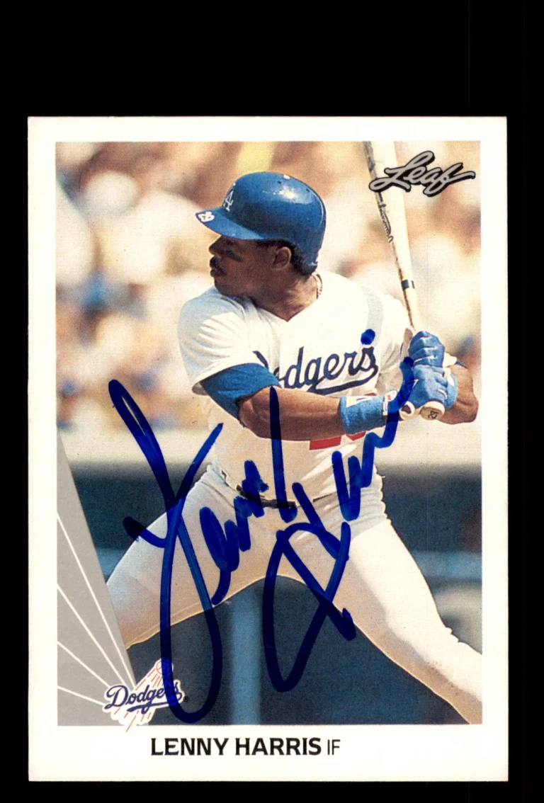 Signed Baseball Card Auto Lenny Harris 1990 Leaf #437 Los Angeles Dodgers