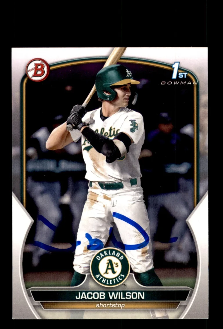 Signed Baseball Card Auto Jacob Wilson 2023 Bowman Draft #BD-121 Oakland A's
