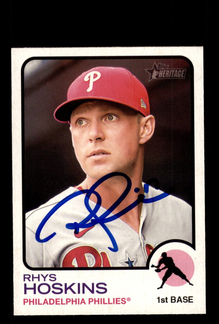 Signed Baseball Card Auto Rhys Hoskins 2022 Topps Heritage #326 Phillies