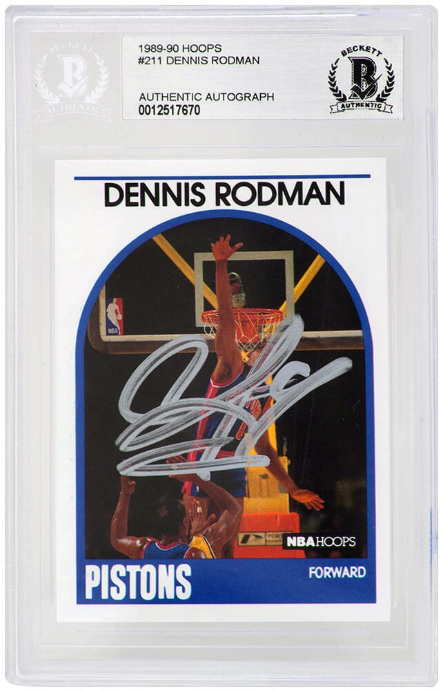 Dennis Rodman Signed Pistons 1989-90 NBA Hoops Card #211 (Beckett Encapsulated)