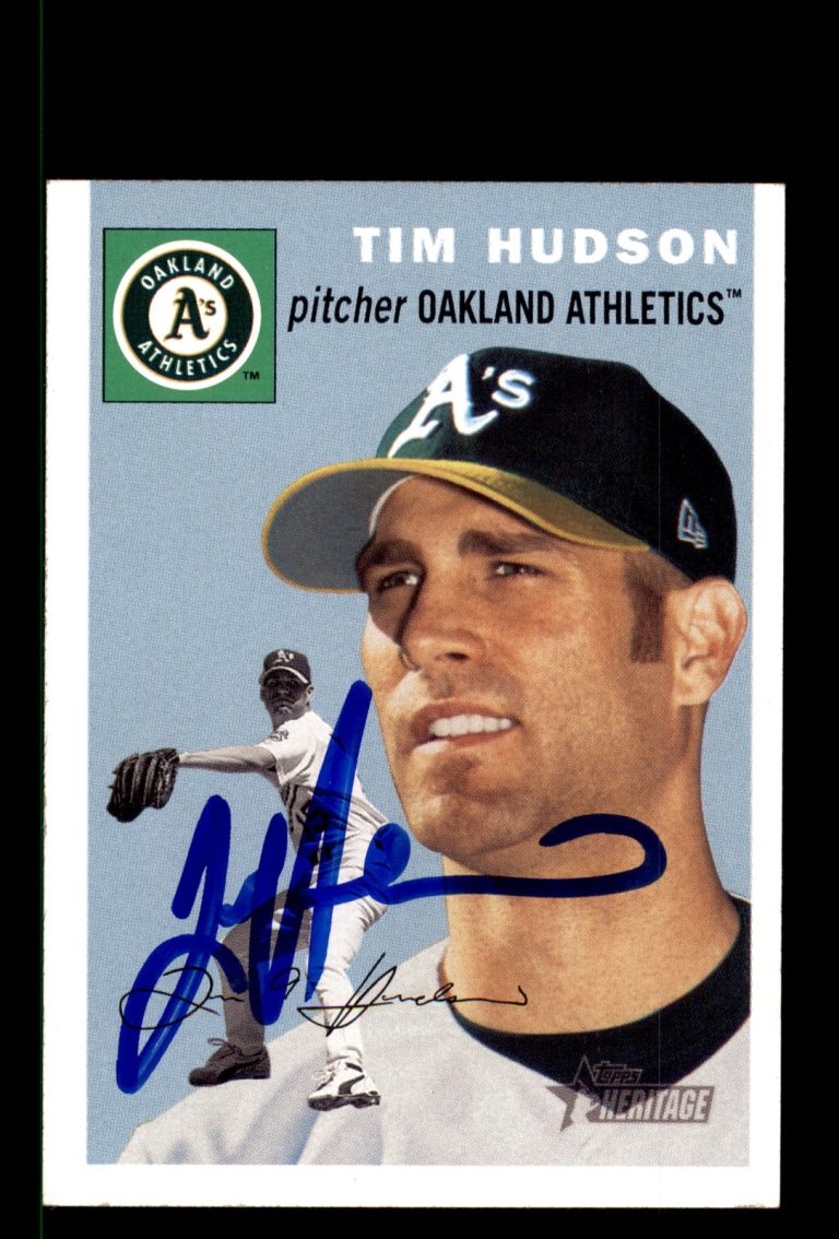 Signed Baseball Card Auto Tim Hudson 2003 Topps Heritage #130 Oakland Athletics