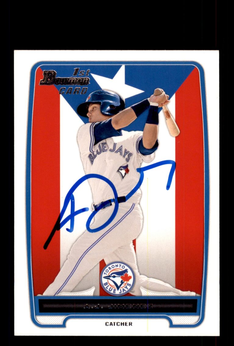 Signed Baseball Card Auto A.J. Jimenez 2012 Bowman #BP5 Toronto Blue Jays