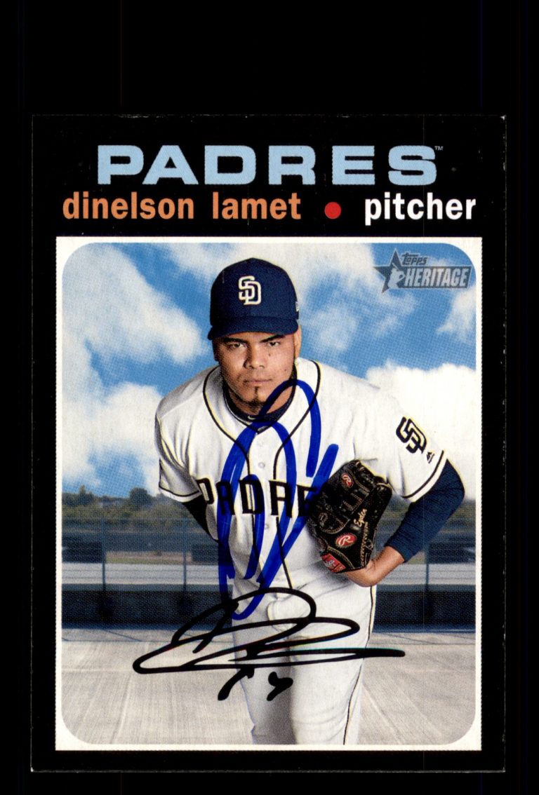 Signed Baseball Card Auto Dinelson Lamet 2020 Topps Heritage #176 Padres