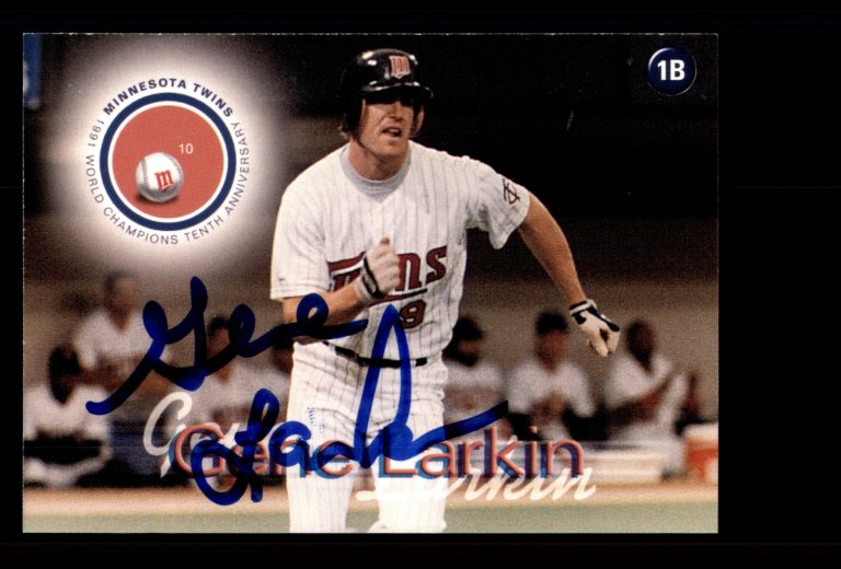 Signed Baseball Card Auto Gene Larkin 2001 Minnesota Twins World Series SGA