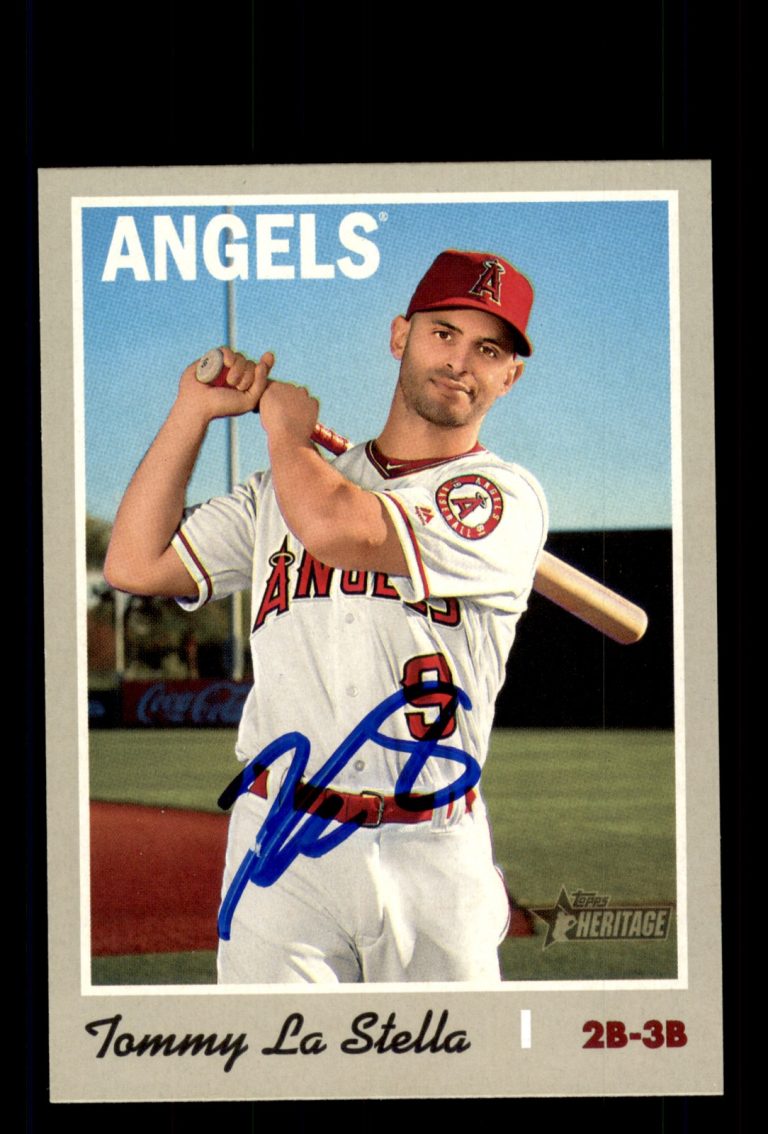 Signed Baseball Card Auto Tommy La Stella 2019 Topps Heritage #675 Angels