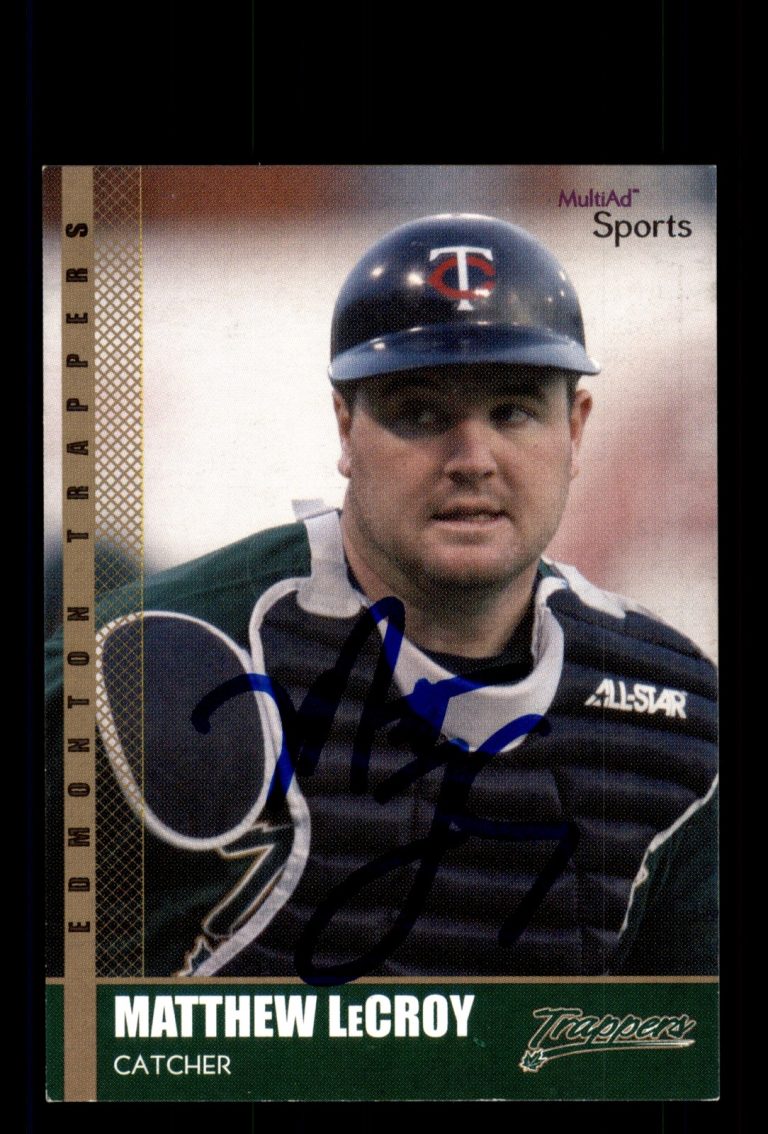 Signed Baseball Card Auto Matthew LeCroy 2002 MultiAd Edmonton Trappers