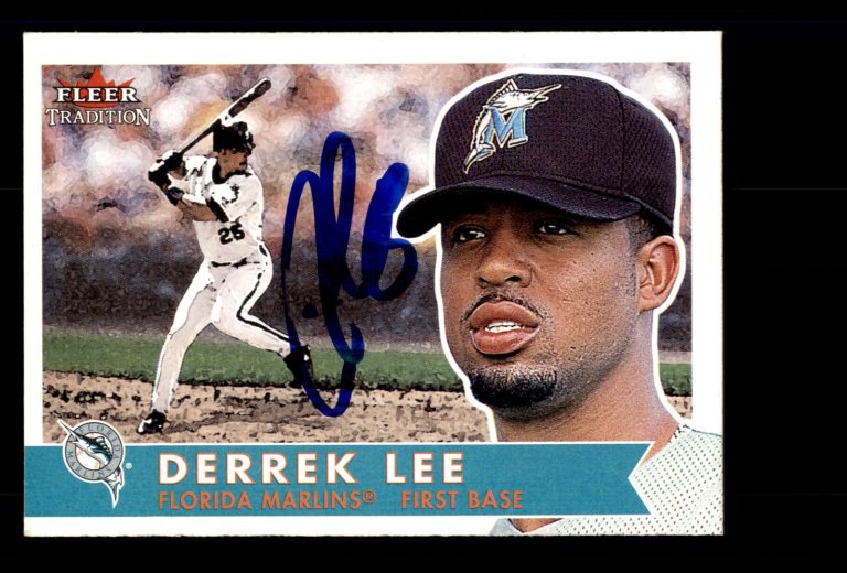 Signed Baseball Card Auto Derrek Lee 2001 Fleer Tradition #98 Florida Marlins
