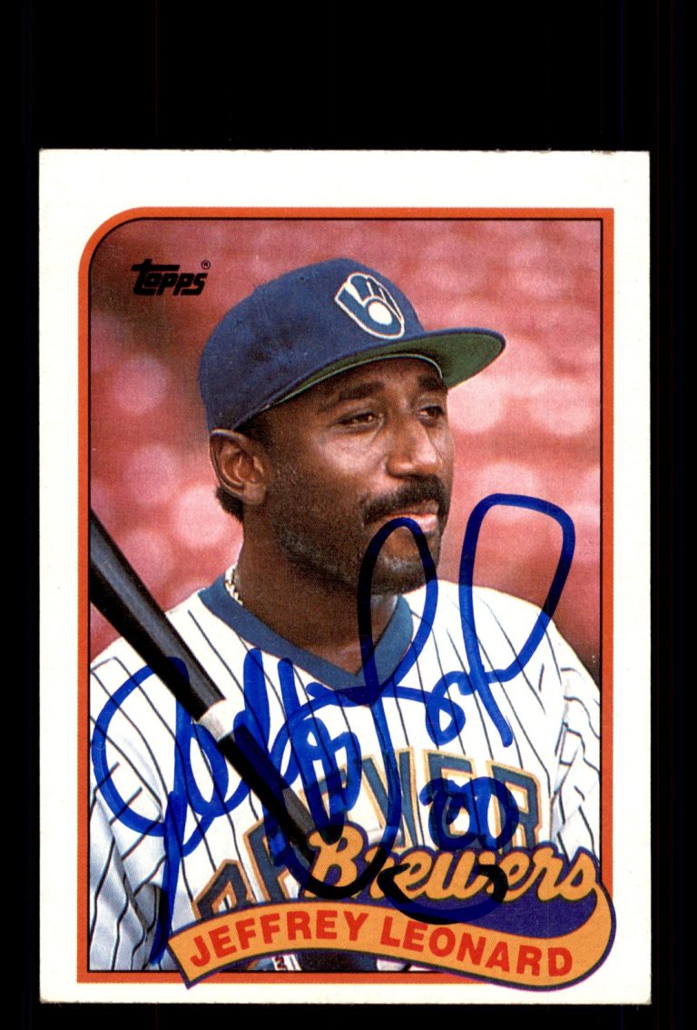 Signed Baseball Card Auto Jeffrey Leonard 1989 Topps #160 Milwaukee Brewers