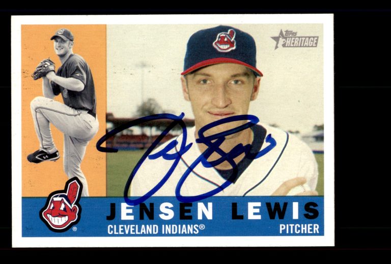 Signed Baseball Card Auto Jensen Lewis 2009 Topps Heritage #139 Indians