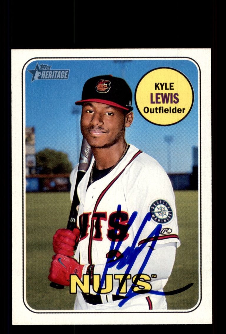 Signed Baseball Card Auto Kyle Lewis 2018 Topps Heritage Minor League #141