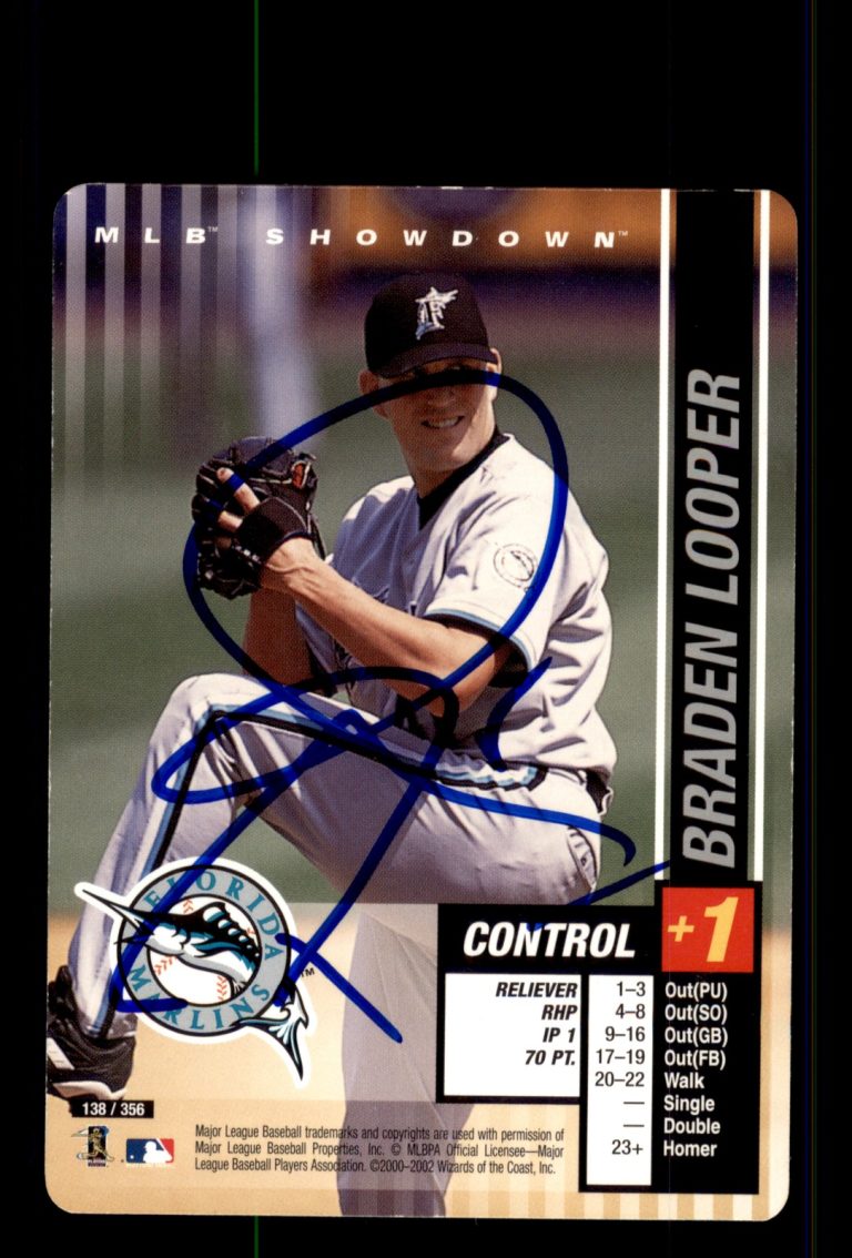 Signed Baseball Card Auto Braden Looper 2002 MLB Showdown #138 Florida Marlins