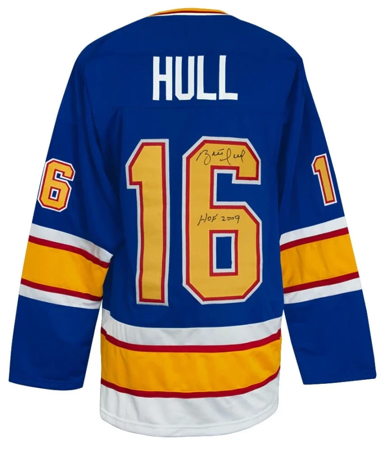 Brett Hull (BLUES) Signed Blue Custom Hockey Jersey w/HOF 2009 - (SCHWARTZ COA)