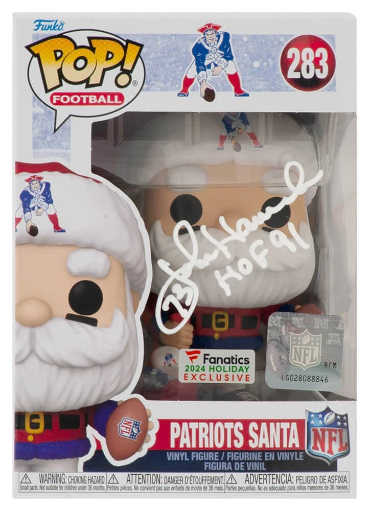 John Hannah Signed Patriots SANTA Funko Pop Doll #283 w/HOF'91 -(SCHWARTZ COA)