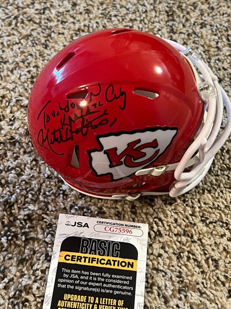 ANNOUNCER MITCH HOLTHUS SIGNED FOOTBALL MINI HELMET KANSAS CITY CHIEFS JSA COA