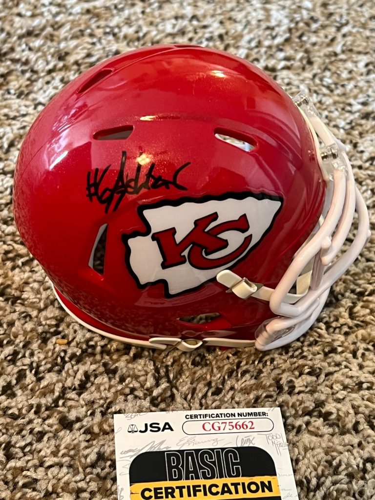 ASHTON GILLOTTE SIGNED FOOTBALL  AUTO MINI HELMET KANSAS CITY CHIEFS JSA COA