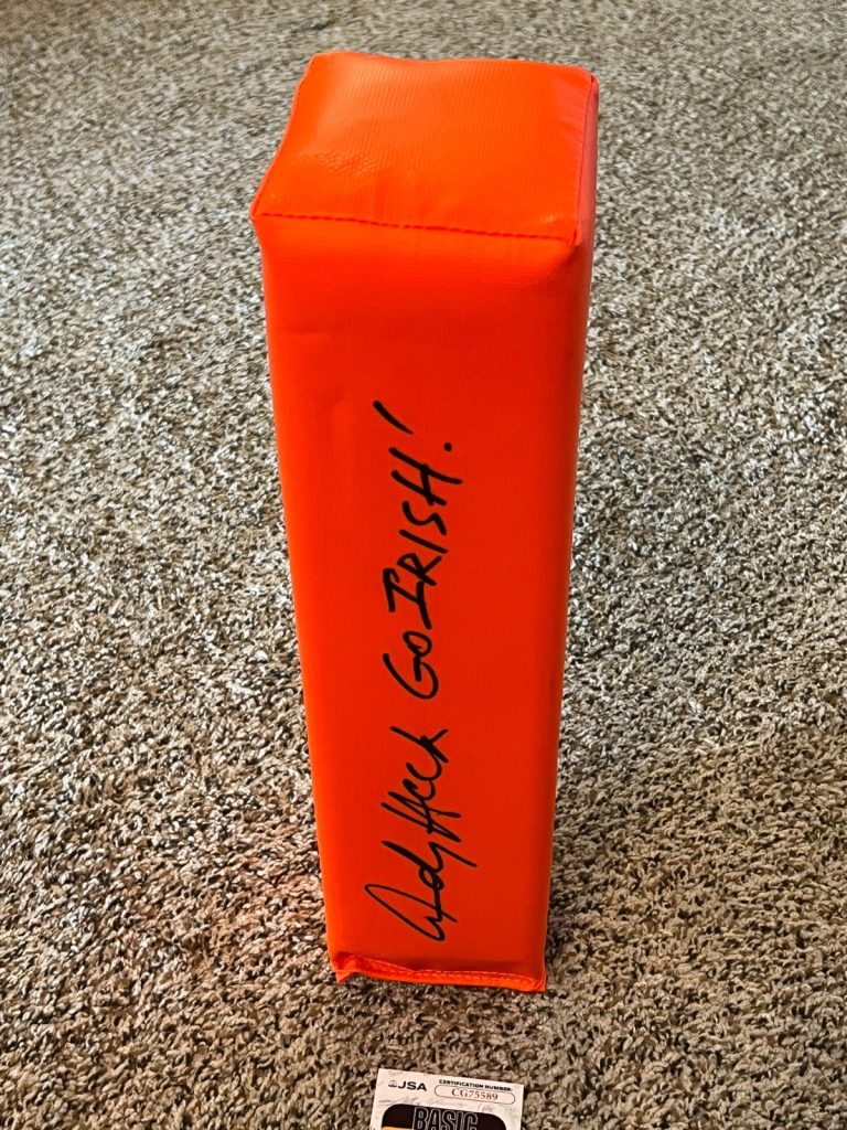 ANDY HECK SIGNED FOOTBALL PYLON AUTO NOTRE DAME ALL AMERICAN 1988 CHAMPS JSA COA