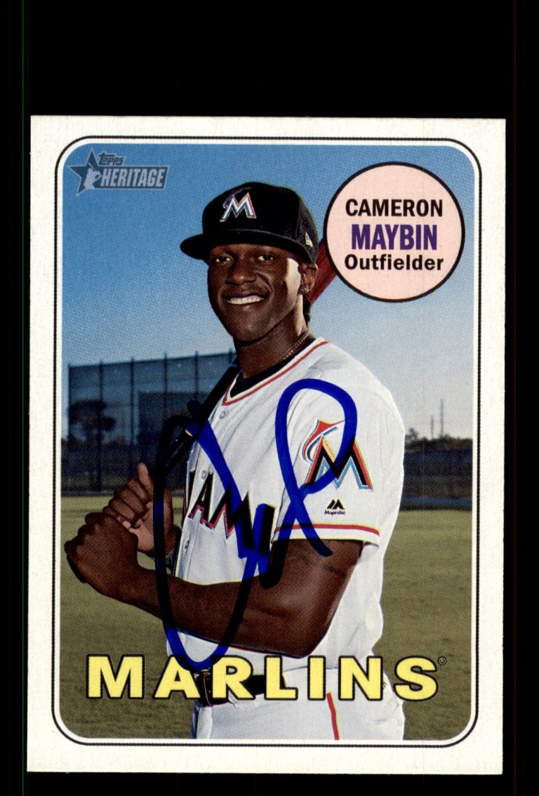 Signed Baseball Card Auto Cameron Maybin 2018 Topps Heritage #628 Miami Marlins