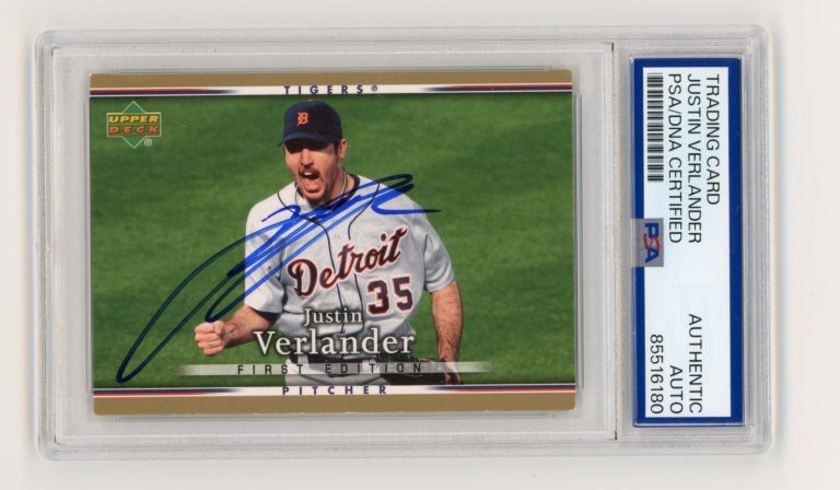 JUSTIN VERLANDER SIGNED BASEBALL CARD AUTO 2007 UPPER DECK FIRST EDITION PSA/DNA