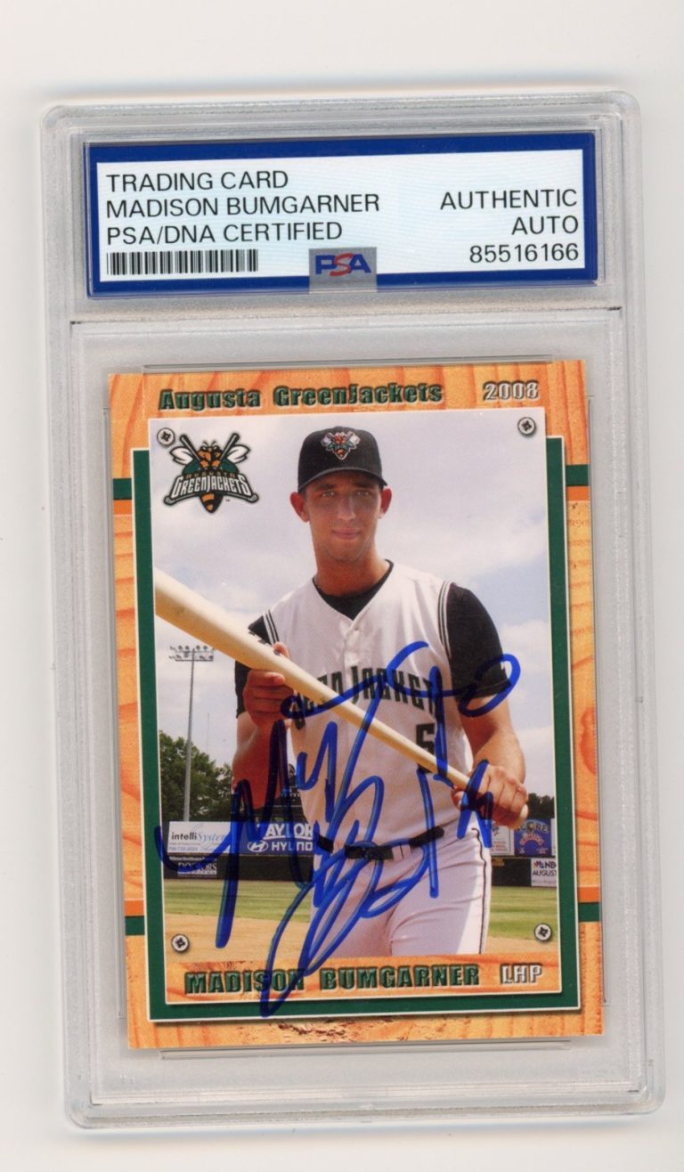 MADISON BUMGARNER SIGNED BASEBALL CARD AUTO MILB RC AUGUSTA GREENJACKETS PSA/DNA