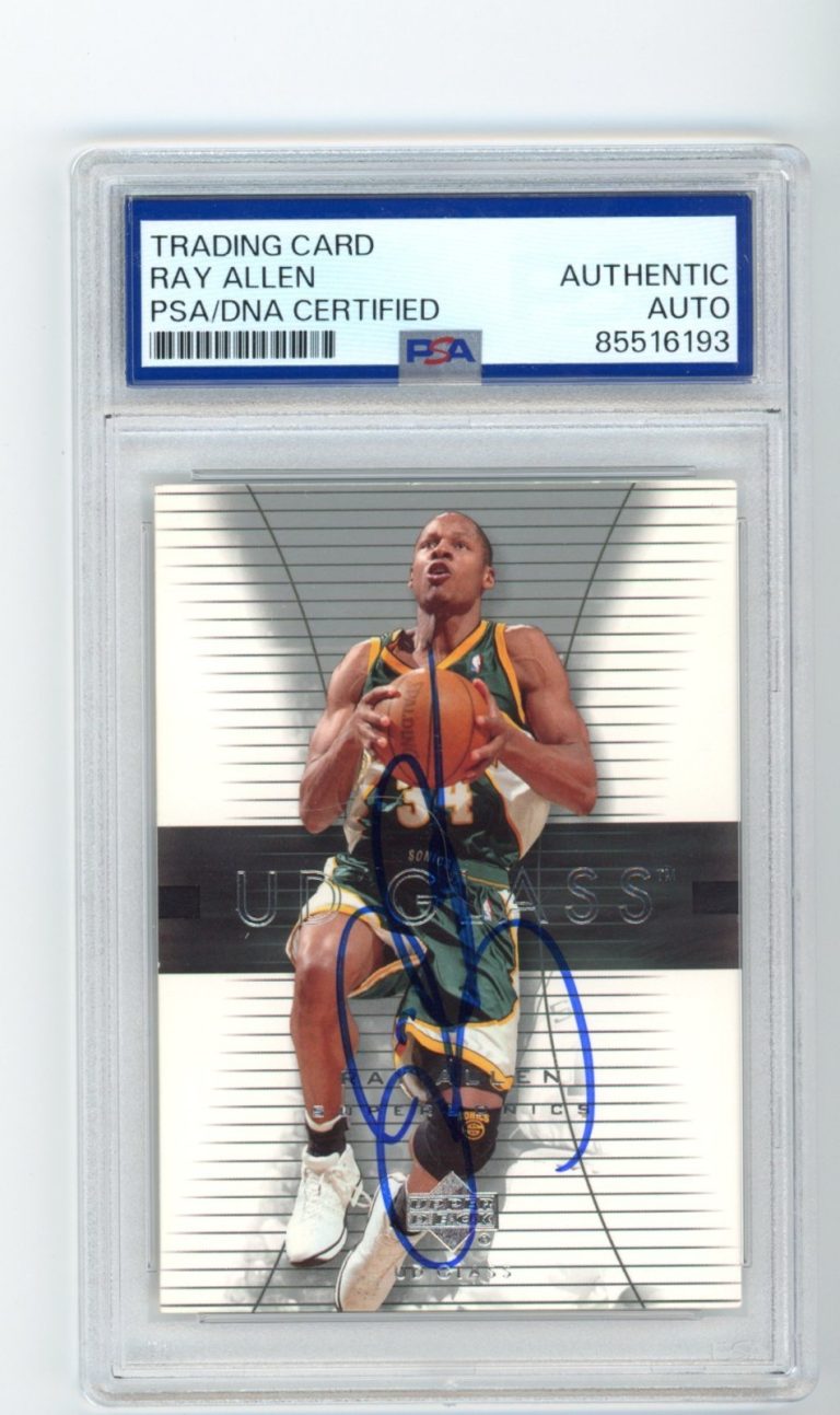 RAY ALLEN SIGNED BASKETBALL CARD AUTO 2004-04 UPPER DECK GLASS HOF PSA/DNA