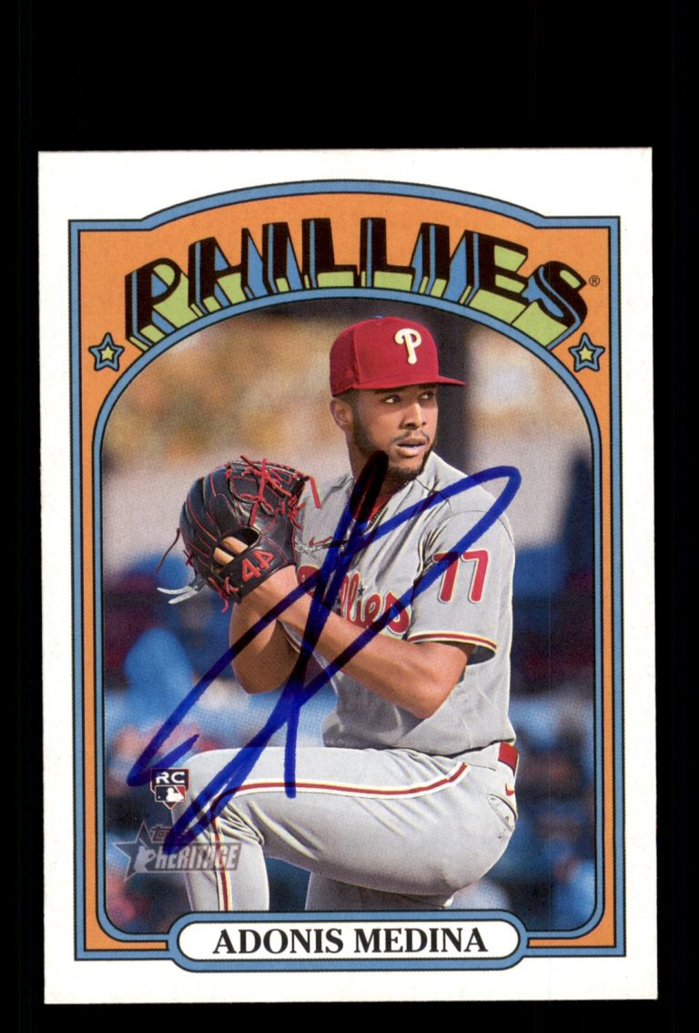 Signed Baseball Card Auto Adonis Medina 2021 Topps Heritage #520 Phillies