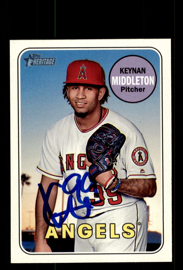 Signed Baseball Card Auto Keynan Middleton 2018 Topps Heritage #676 Angels