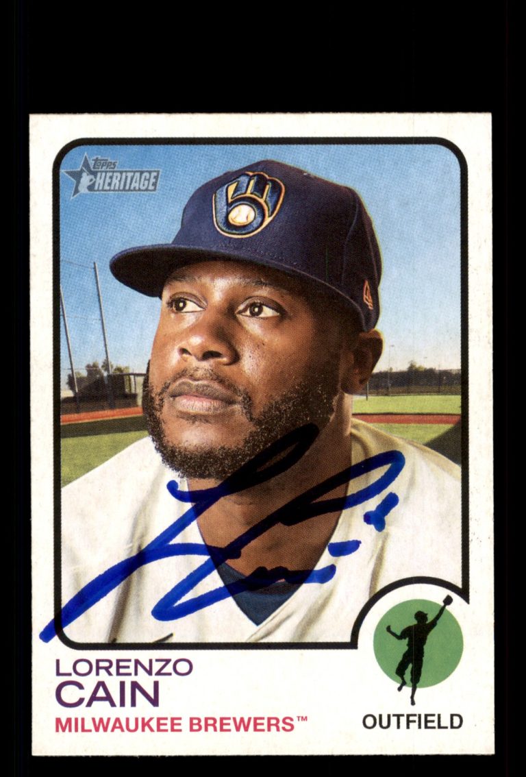 Signed Baseball Card Auto Lorenzo Cain 2022 Topps Heritage #174 Brewers