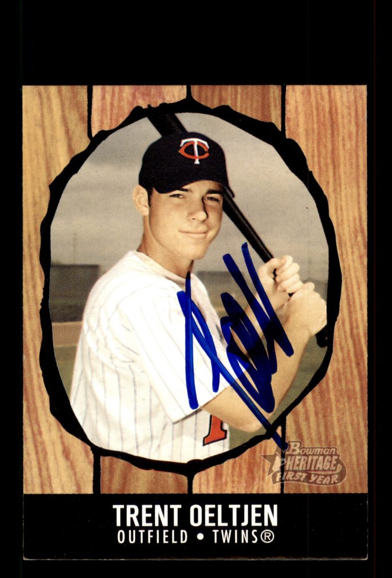 Signed Baseball Card Auto Trent Oeltjen 2003 Bowman Heritage #249 Twins