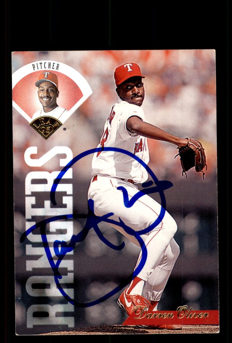Signed Baseball Card Auto Darren Oliver 1995 Leaf #185 Texas Rangers