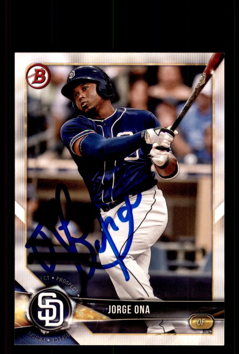 Signed Baseball Card Auto Jorge Ona 2018 Bowman #BP105 San Diego Padres