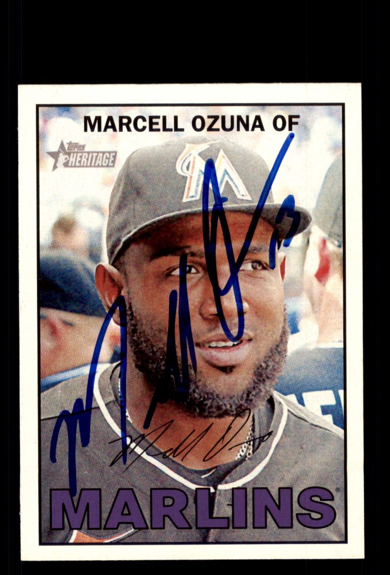 Signed Baseball Card Auto Marcell Ozuna 2016 Topps Heritage #373 Miami Marlins