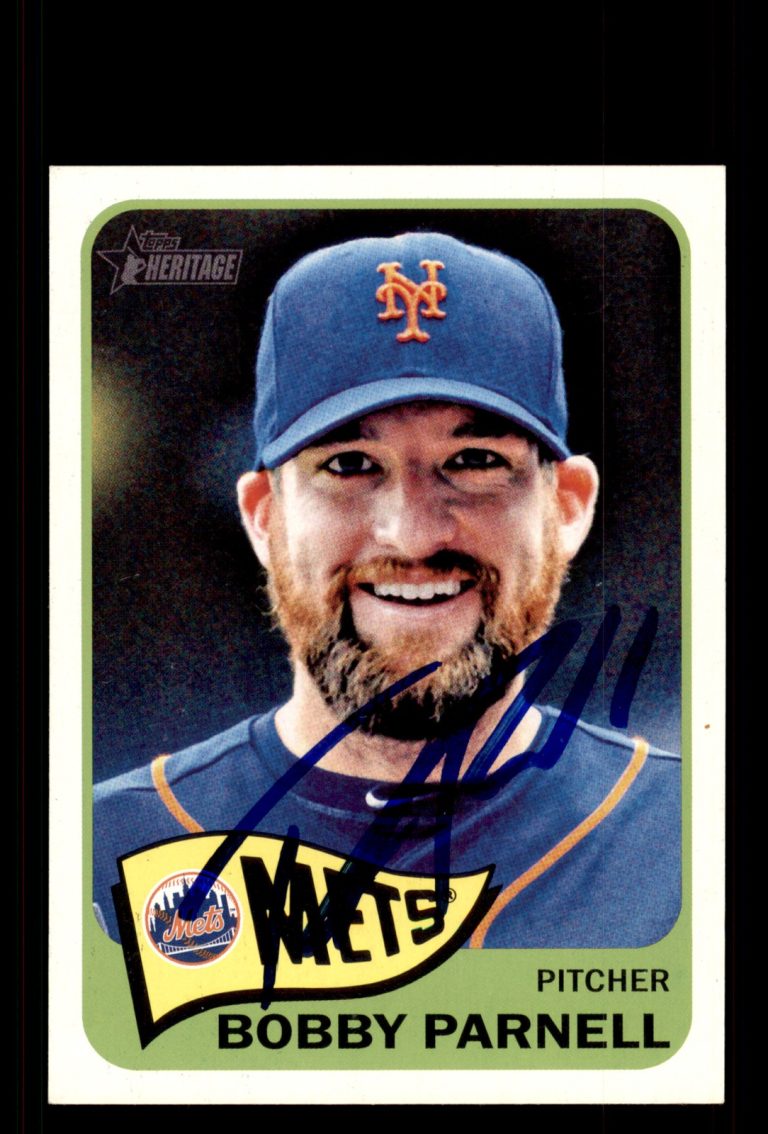 Signed Baseball Card Auto Bobby Parnell 2014 Topps Heritage #382 New York Mets