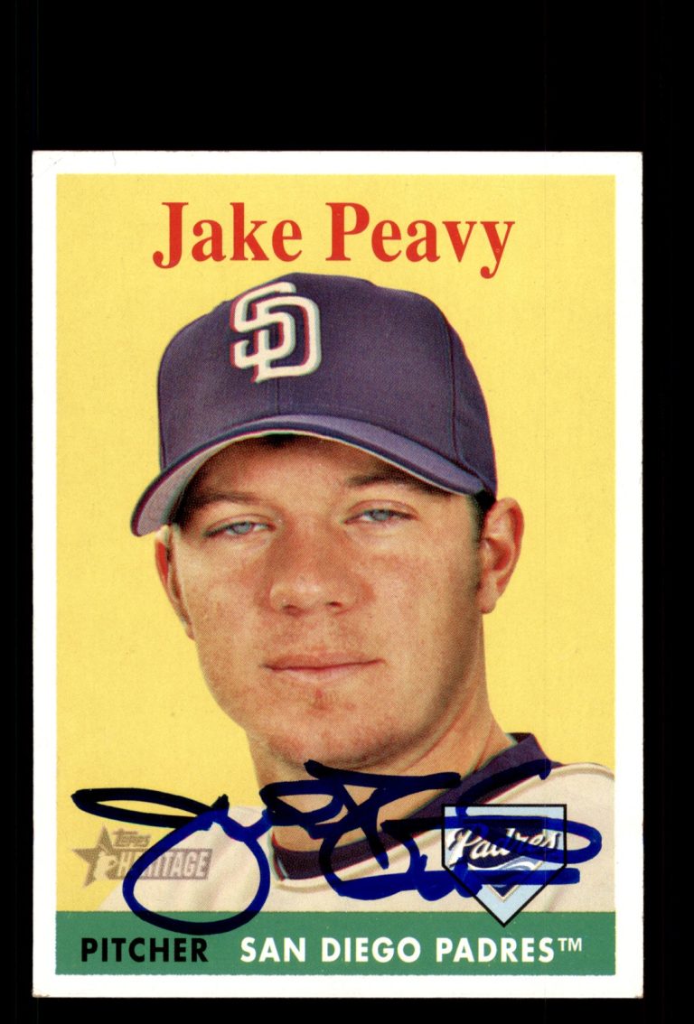 Signed Baseball Card Auto Jake Peavy 2007 Topps Heritage #352 San Diego Padres