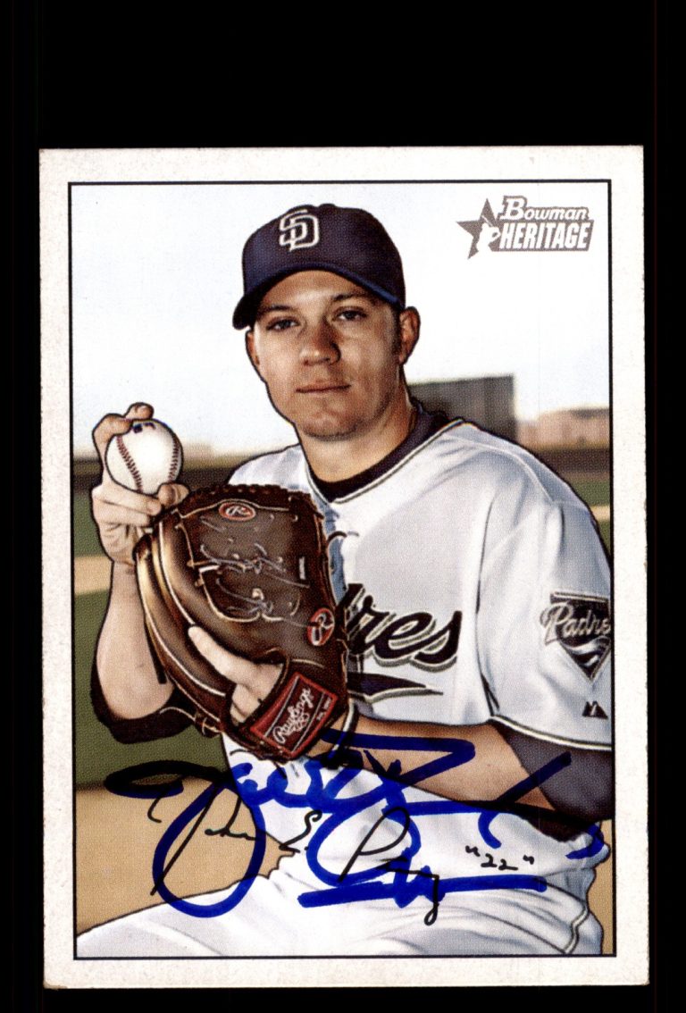 Signed Baseball Card Auto Jake Peavy 2007 Bowman Heritage #182 San Diego Padres