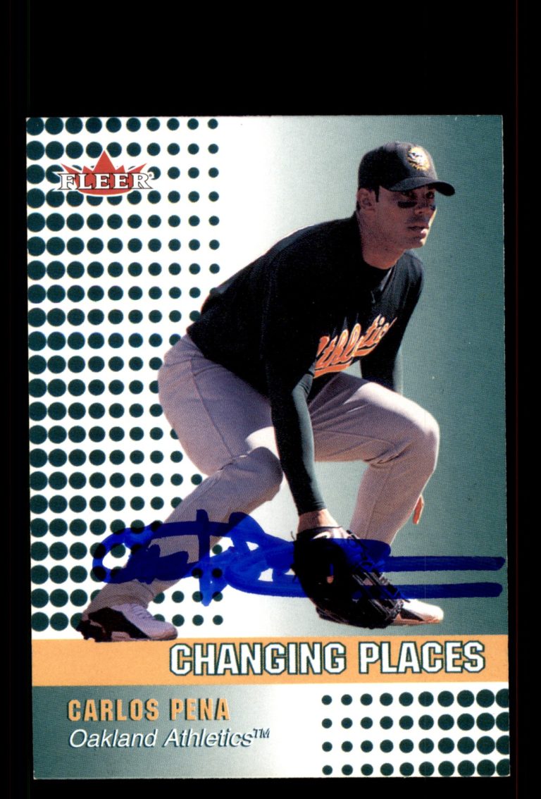 Signed Baseball Card Auto Carlos Pena 2002 Fleer #475 Oakland Athletics